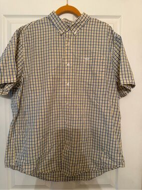 Dockers Yellow and Blue Plaid Short Sleeve Button-Down Shirt